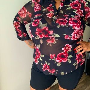 BLACK SHEER FLORAL BLOUSE